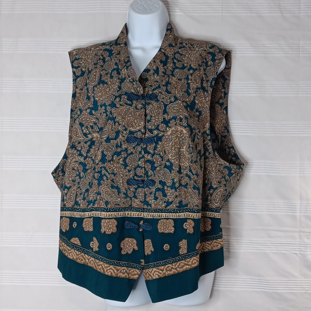 Maggie Mcnaughton Lightweight Vest Green & Gold Paisley & Floral Size‎ 18W